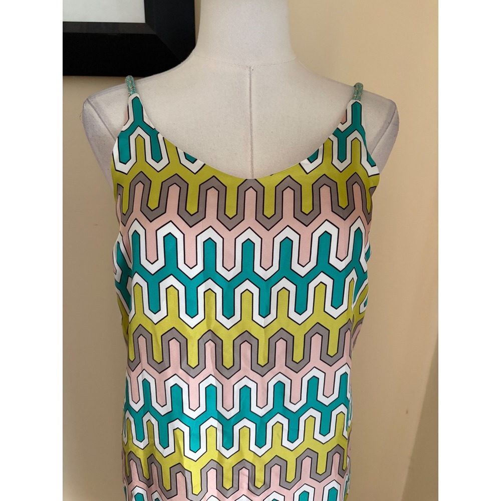 Vilagallo Silk Maxi Slip Dress Geometric Print Multi Color Braided Straps 36 - Picture 5 of 8